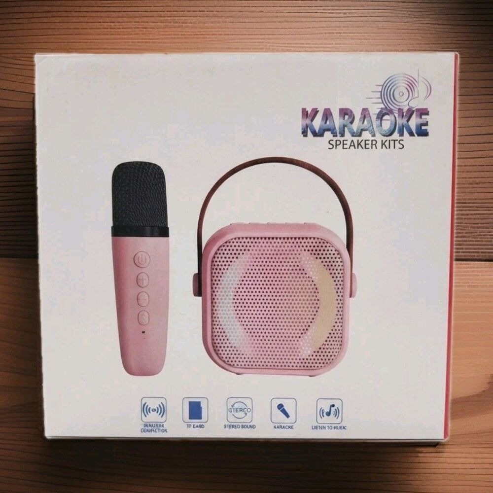 Mini Karaoke Machine Portable Bluetooth Speaker w/ Wireless Microphone Pink LED